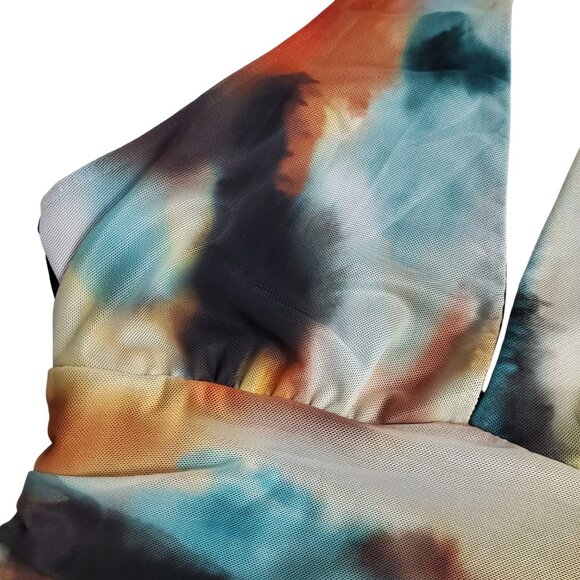 SHEIN BAE NWT Mesh Tie Dye Multicolor Ruched Halter Bodysuit Size S (4) - Picture 7 of 16